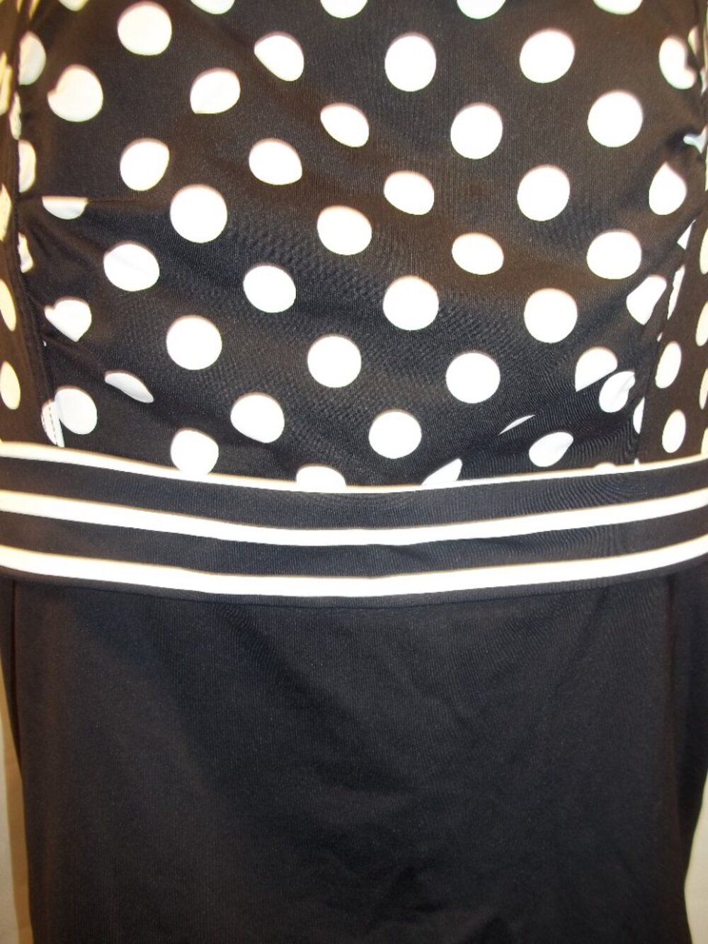 Lands' End Womens Tankini Swim Top Plus Size 14W Dots Striped Padded Black White - Picture 3 of 6